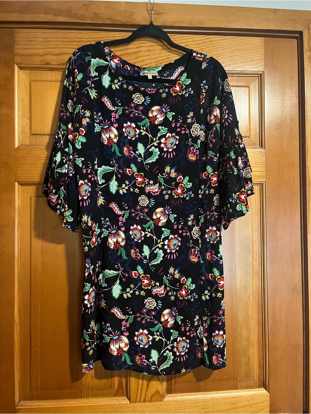 Democracy Black Floral Mini Dress with Green Accents
